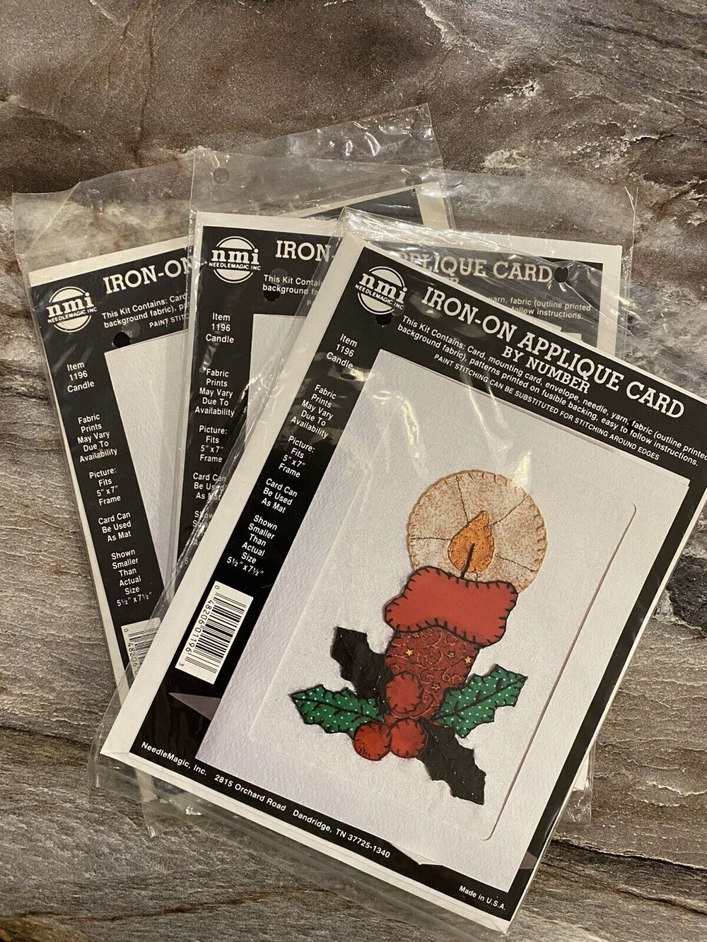 Iron on Applique Card Making Craft Kit Lot of 3 Christmas Candle NeedleMagic